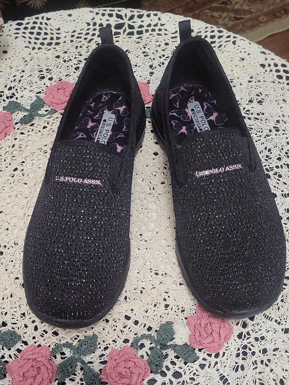 Polo Tennis Shoes, Slip Ons, Silver Metillac Fabric